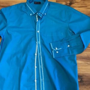 Men's Long Sleeve Dress Shirt Long Hair Formal Solid Size Medium Classic
